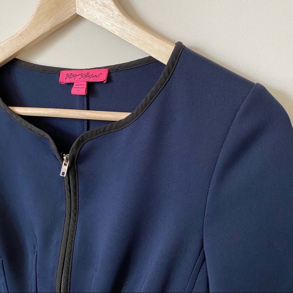 Betsey Johnson Full Zip Blue w/ Black Trim Dress 2 - Picture 4 of 11
